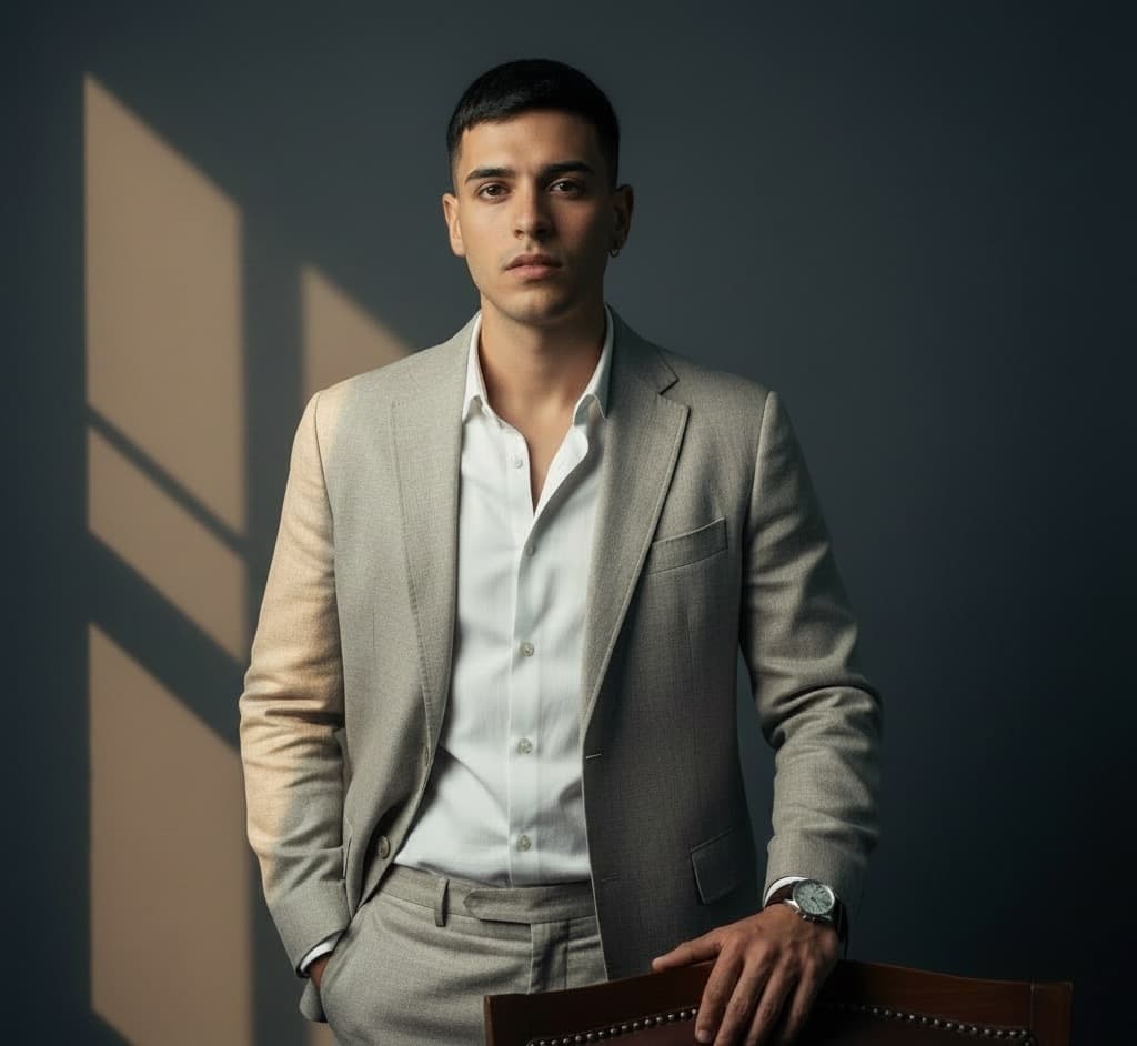 Retrato de KAEL con traje claro
