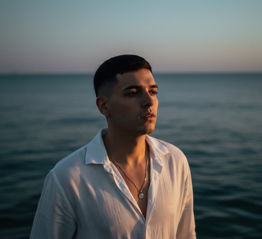 KAEL parado en el agua al atardecer